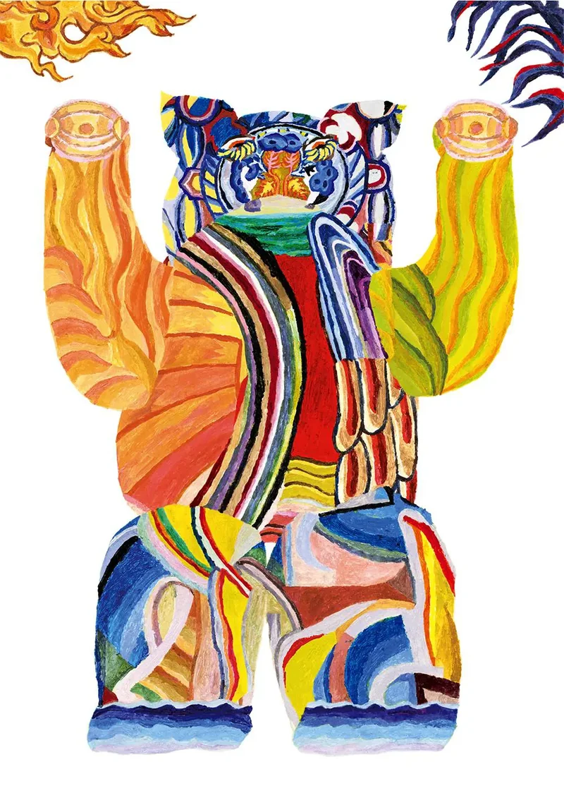 両手を掲げた大狸のイラスト