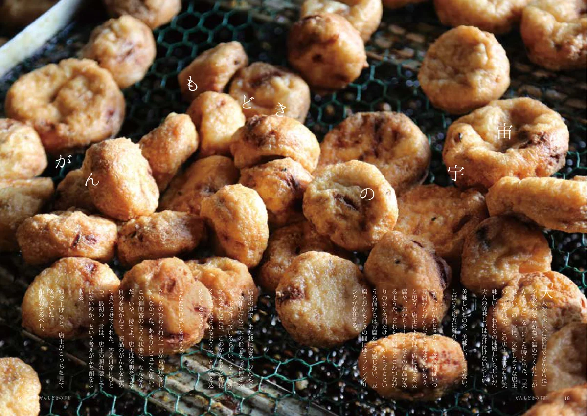 網の上で焼かれる、がんもどきの見開き